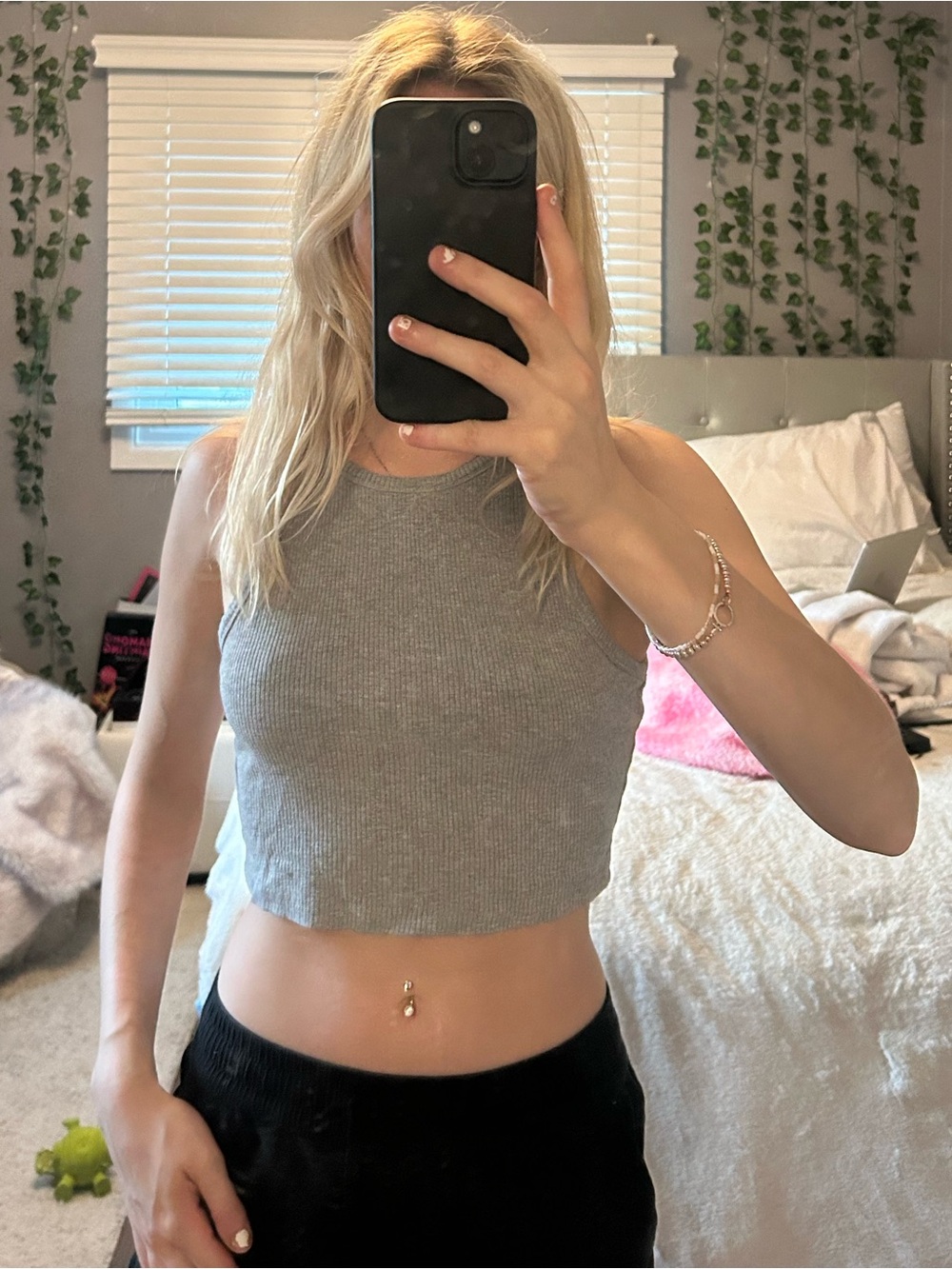 Ribbed Gray Cropped Tank Top